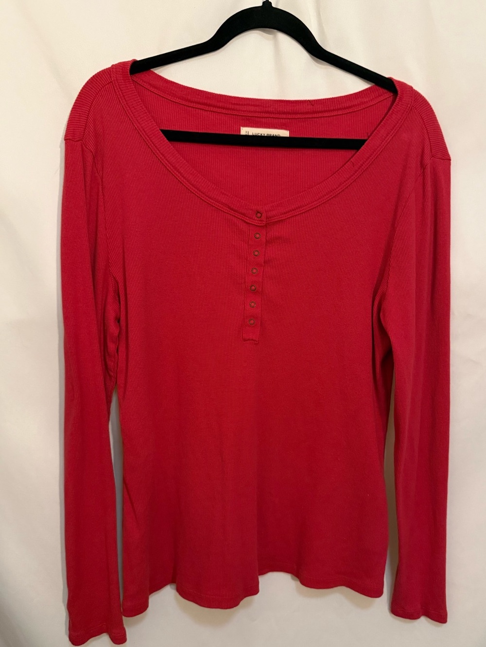 Lucky Brand Women’s Long Sleeve Henley Top - Red